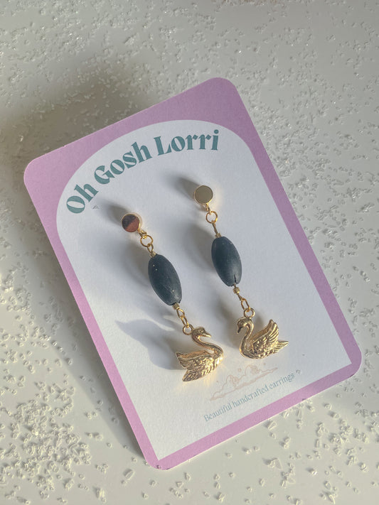 Gold swan earrings