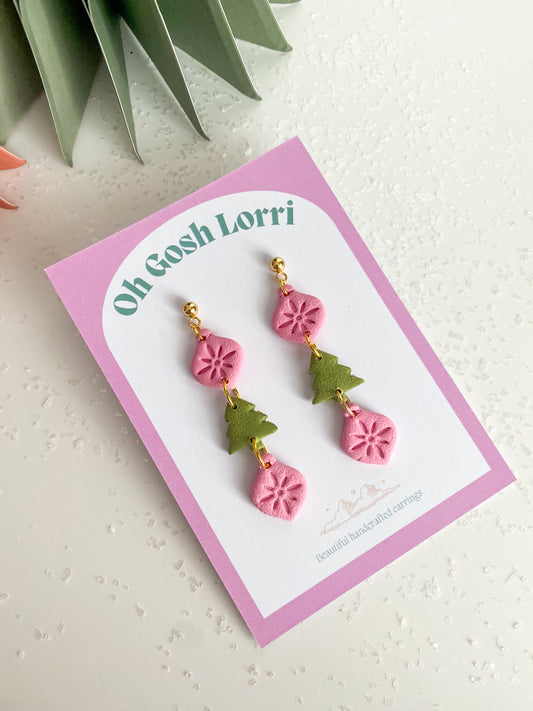 Christmas pink and green dangles